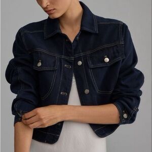 Anthropologie Pilcro cropped utility denim jacket in dark denim. Size xl.